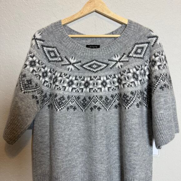 1 State Women's Nordic Fair Isle Style Short Sleeve Pullover Gray Sweater XL NEW - Picture 5 of 7